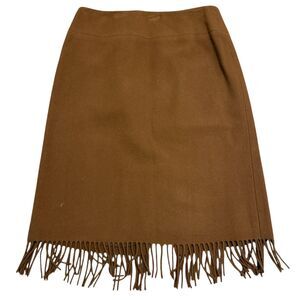 Jones New York 100% Wool Mini Skirt Brown Fringe Bottom Lined Women's Size 6